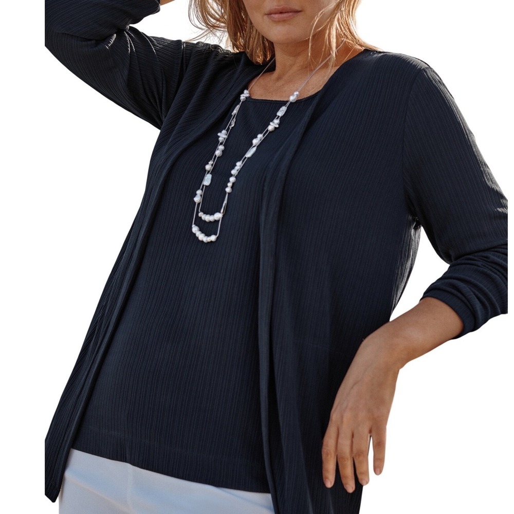 NWT J. Jill Wearever Textured-knit Open-front Jacket Cardigan Navy Blue Size XL